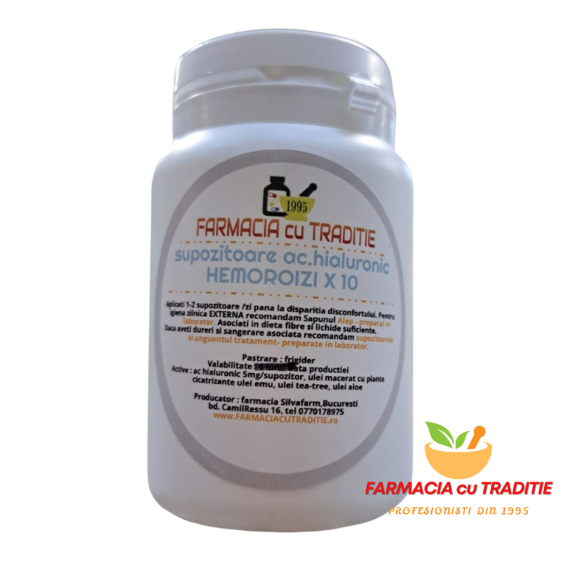 SUPOZITOARE ANTIHEMOROIDALE NATURALE cu hialuron 50mg/ si ulei macerat cu plante medicinale x 10