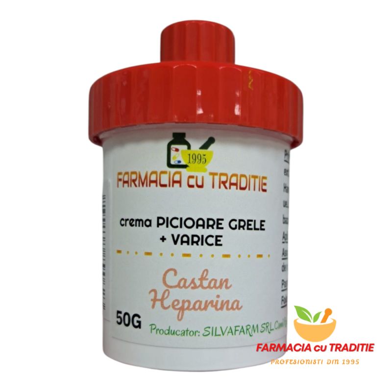 CREMA PENTRU PICIOARE OBOSITE si VARICE cu Heparina, Castan si ulei de Cuisoare. 50g