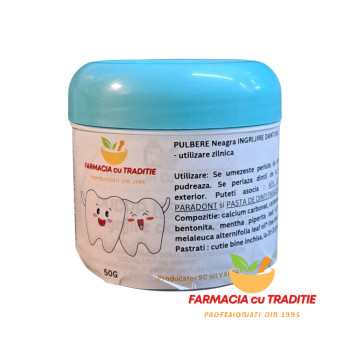 PULBERE Neagra INGRIJIRE DANTURA cu Argila Caolin si Carbune -50g- utilizare zilnica