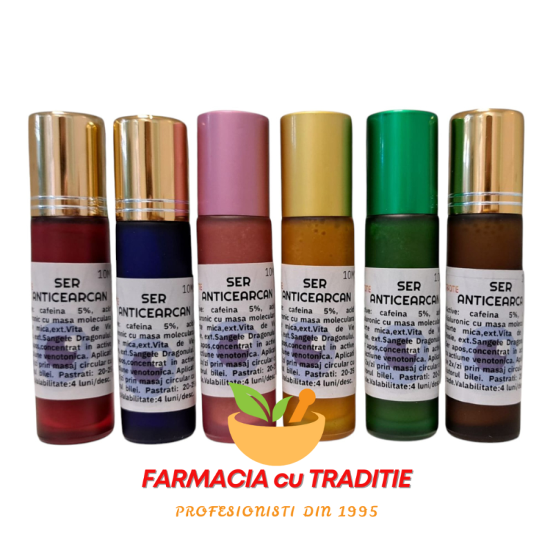 SER ANTICEARCAN: cafeina 5%, acid hialuronic, sangele dragonului. 10ml 