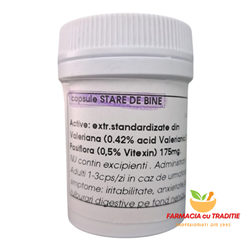 STARE DE BINE capsule vegetale cu Valeriana si Pasiflora. 20capsule preparate in farmacie